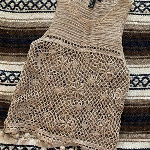Forever 21 Tan Crochet Tank Top- so beachy & cute!